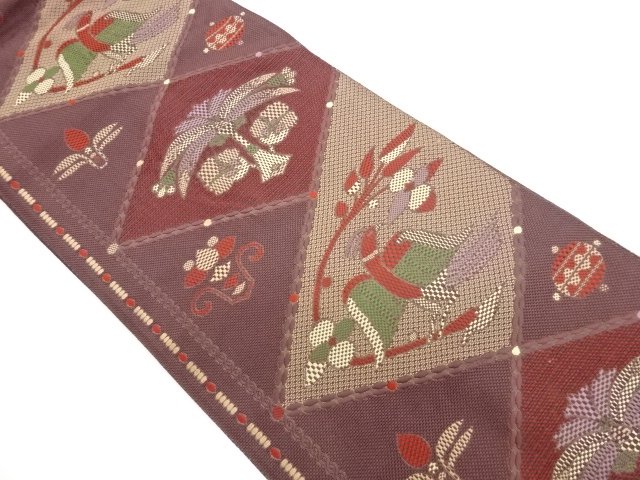 JAPANESE KIMONO / NAGOYA OBI / CHIKUZEN HAKATA / WOVEN BIRD & FLOWER 